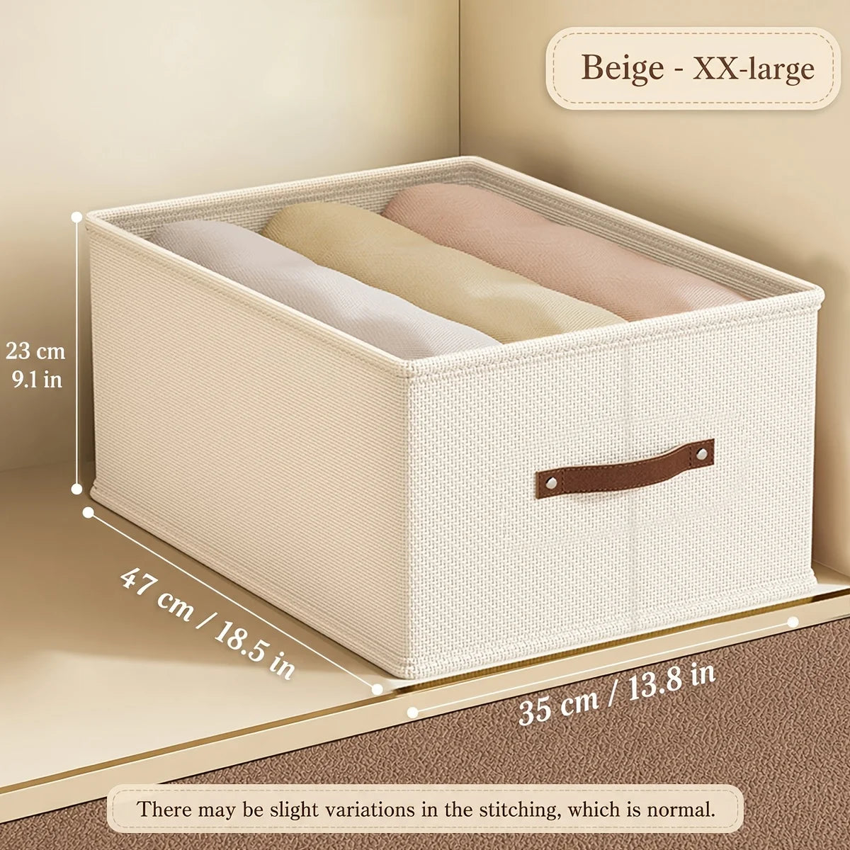 Oxford Fabric Storage Box with Handle – Clothes Organizer Fabric Storage Box Axl Beige-XXL-1PC