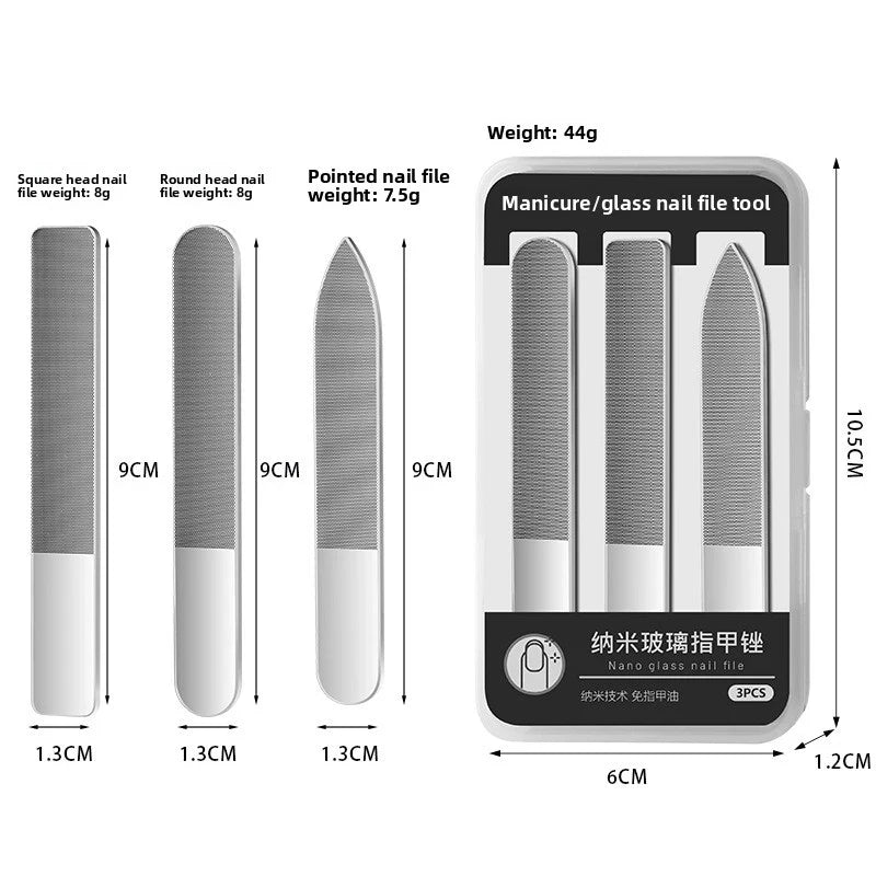 3-Piece Nano Glass Nail File Set – Buff, Shape & Polish Nails Glass Nail File Set Axl