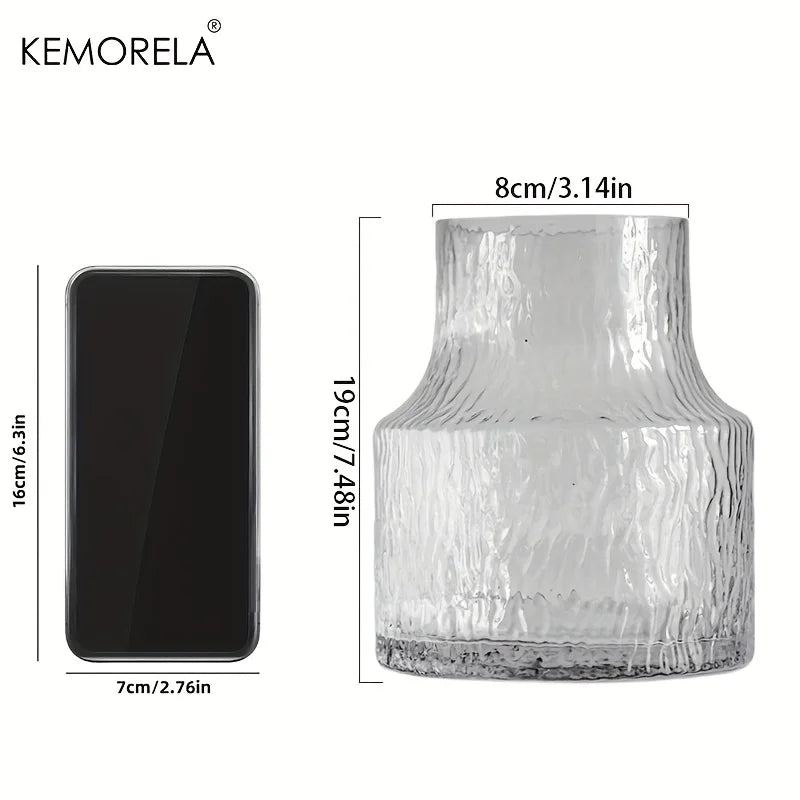 KEMORELA Vintage Textured Glass Vase | Wide Mouth Flower Vase Decorative Glass Vase Axl