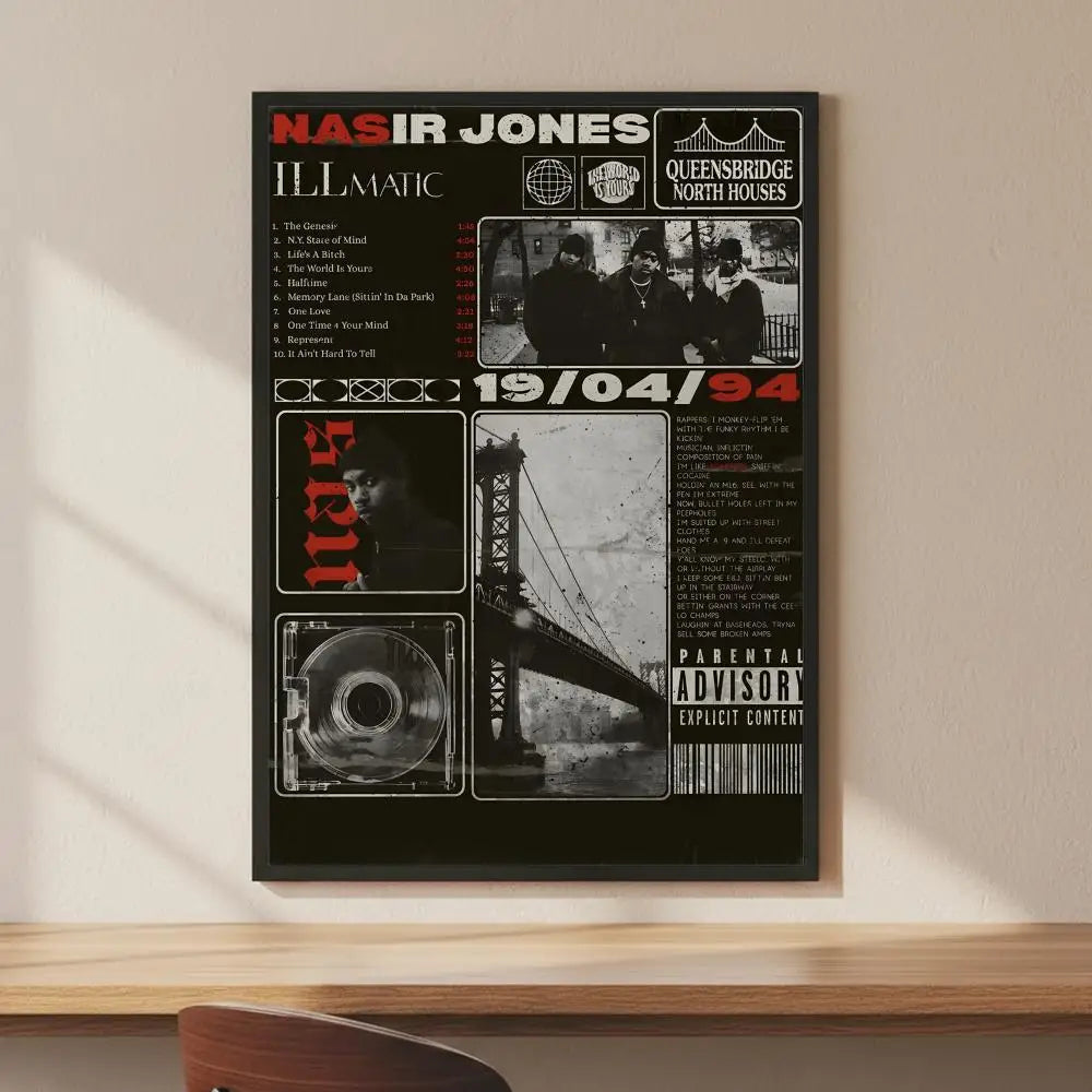Nas Hip-Hop Art Poster – HD Self-Adhesive Wall Sticker Décor Wall Art Poster Axl White3 21X30cmNoframe