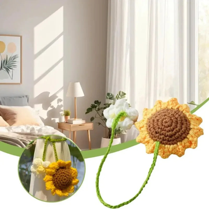 Hand Crocheted Sunflower & Strawberry Car Mirror Hanging Decor Crochet Car Ornament Axl