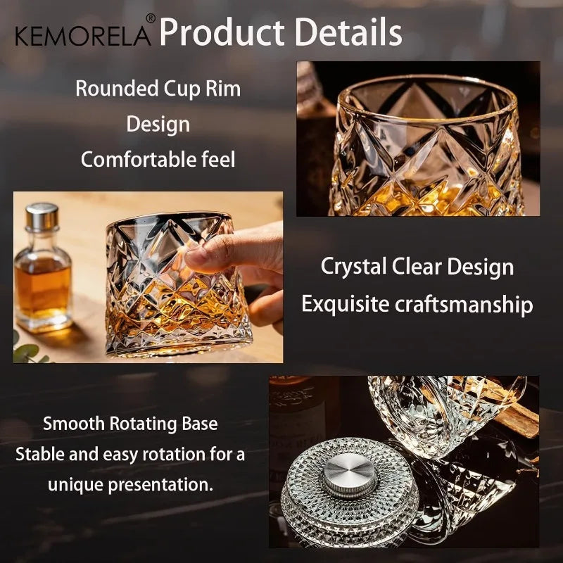 360° Rotating Whisky Glass – Crystal Tumbler Gift for Men Whisky Tumbler Axl