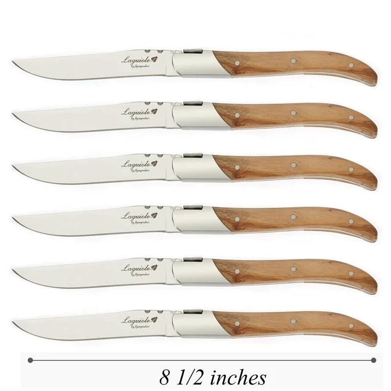 Laguiole-Style Steak Knife Set – Olive Wood Handle 8.25" Steak Knife Set Axl