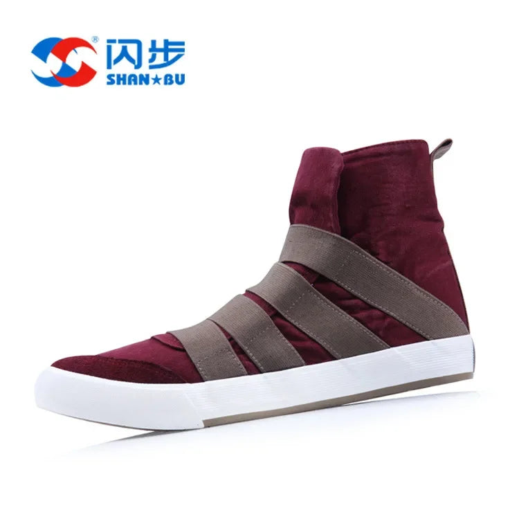 YBQJOO Korean High Cut Canvas Strap Casual Shoes | Unisex Canvas Casual Shoes Axl Burgundy 44