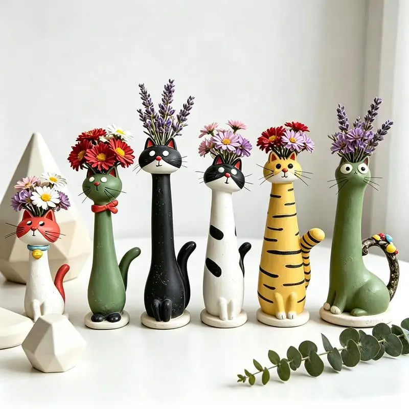 Cat Shaped Resin Vase – Cute Long Neck Cat Floral Ornament Decorative Resin Vase Axl