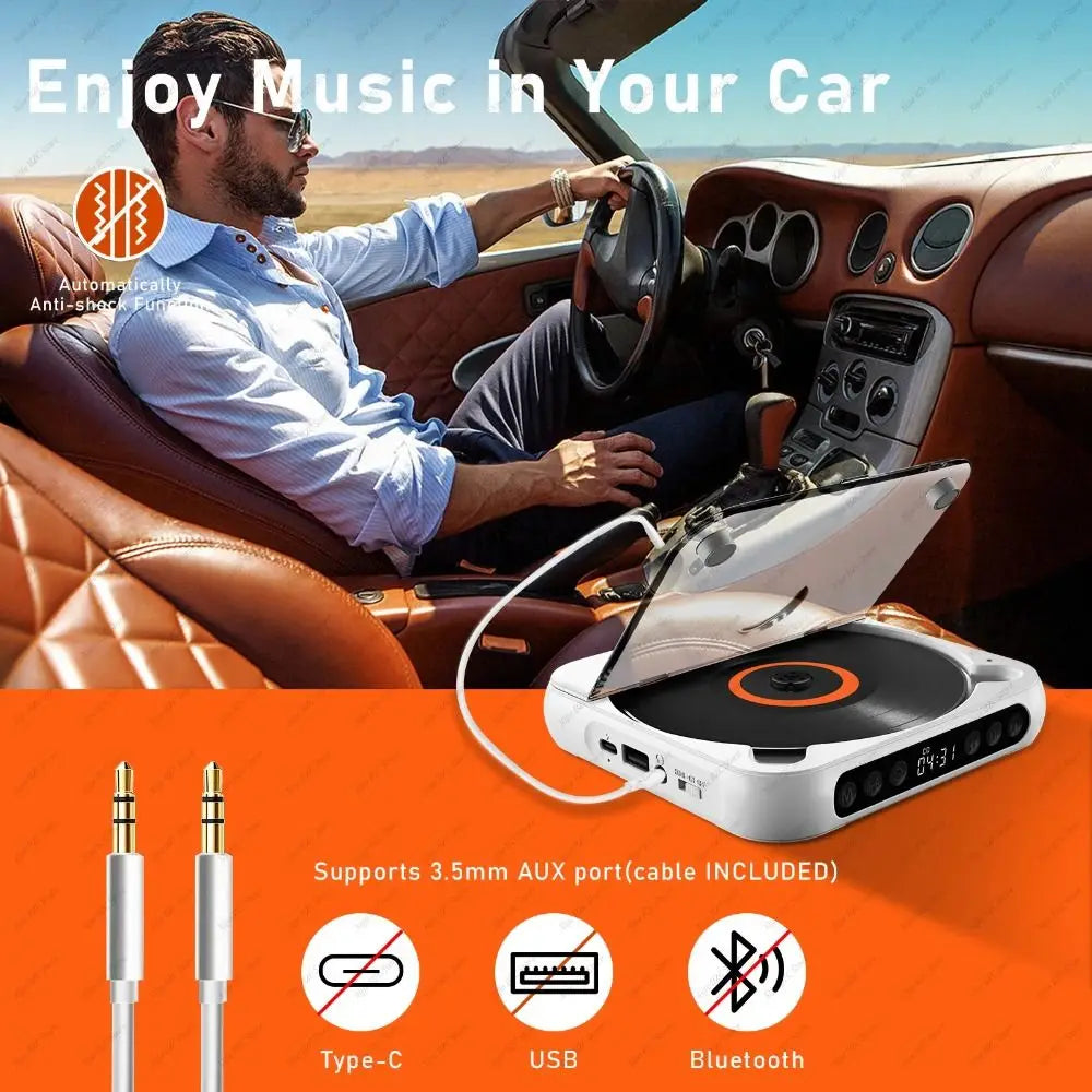 Portable Bluetooth CD Player – FM Radio, LED Display & A-B Repeat Portable CD Player Axl