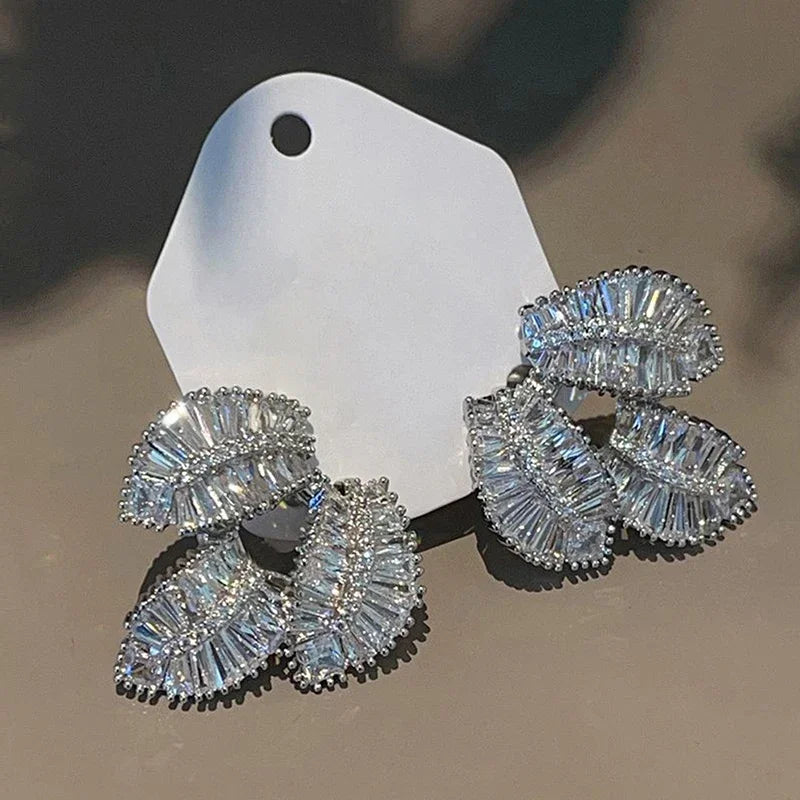 Huitan Leaf Drop Earrings – Cubic Zirconia Fashion Jewelry Drop Earrings Axl