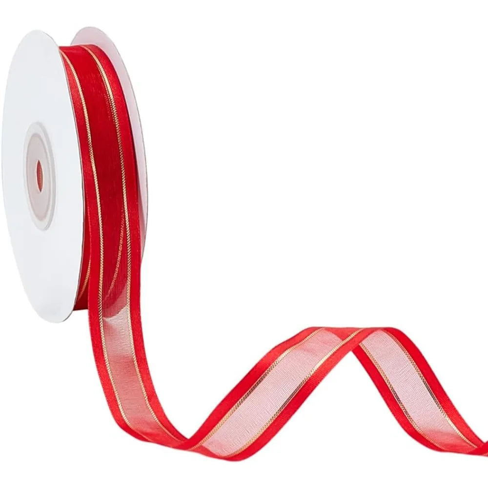 Red Sheer Organza Ribbon 5/8" x 24 Yards – Metallic Polyester Craft Ribbon Axl
