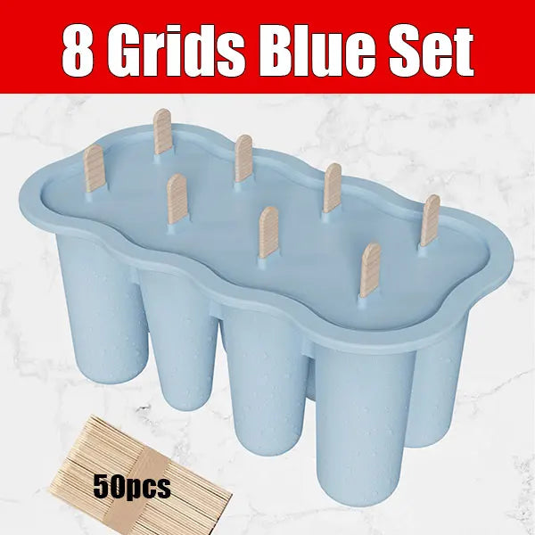 Silicone Popsicle Mold Set – Easy Release Ice Pop Maker & Sticks Popsicle Mold Set Axl 8 Grids Blue Set