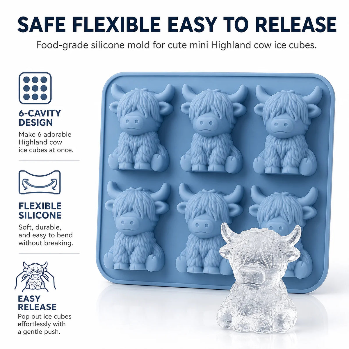 3D Highland Cow Silicone Ice Cube Tray – Yak Mold for Drinks Silicone Ice Cube Tray Axl