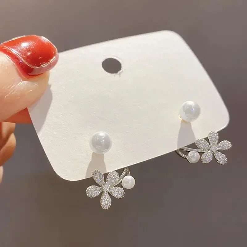 Pearl Flower Drop Earrings – Cubic Zirconia & Simulated Pearl Drop Earrings Axl E4002