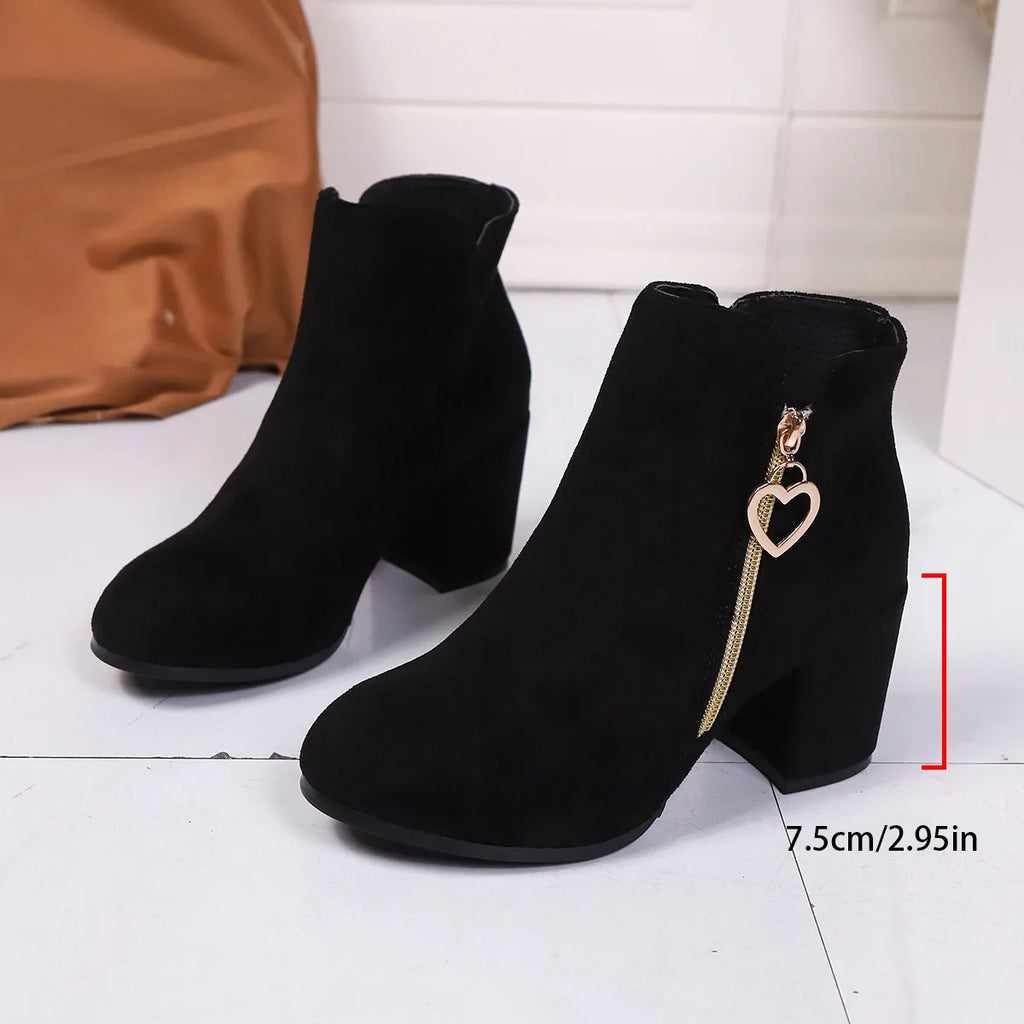 Women's Retro Block Heel Ankle Boots – Suede Zip Style Ankle Boots Axl