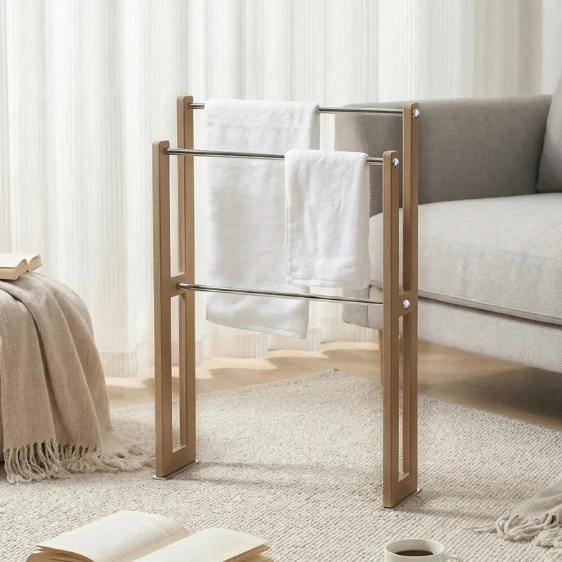 Luxury 3-Layer Freestanding Towel Rack – Leather & Steel Freestanding Towel Rack Axl