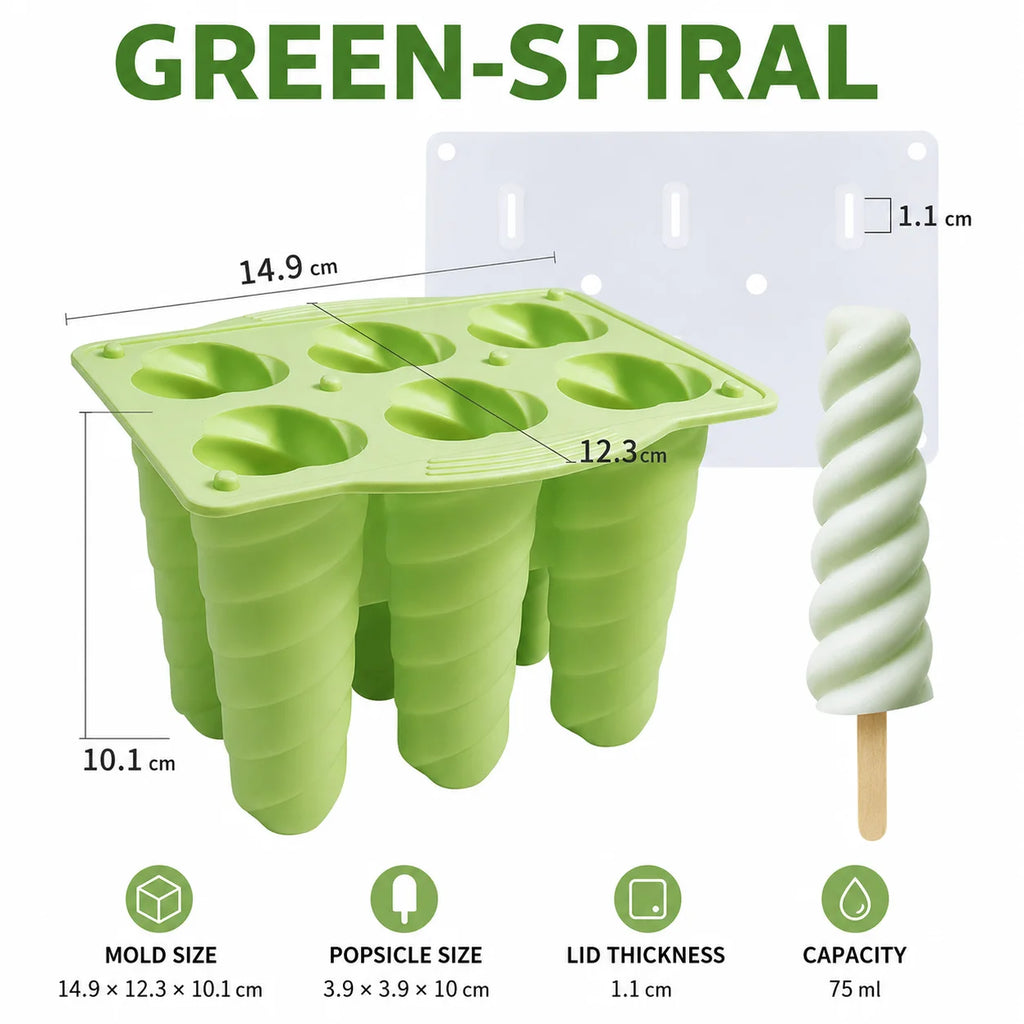 Silicone Popsicle Molds – 3D Spiral & Shell Ice Pop Maker Ice Pop Mold Axl Green-Spiral