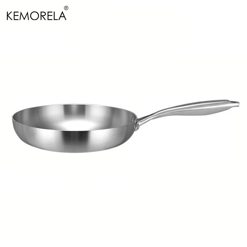 KEMORELA 316 Stainless Steel Frying Pan 7-Ply 28cm Wok Stainless Steel Frying Pan Axl Silver 24CM