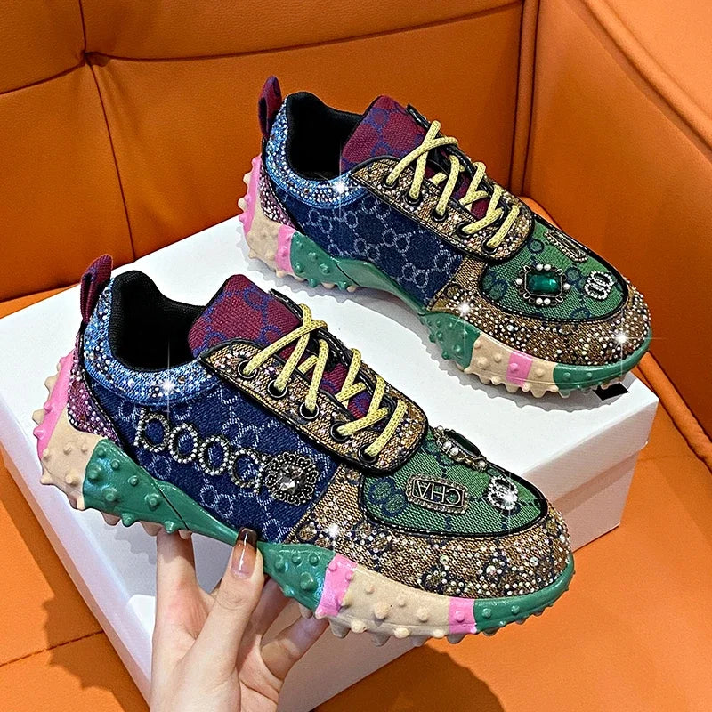 Women's Rhinestone Sneakers – Luxury Diamond Embellished Shoes Fashion Sneakers Axl light green 36