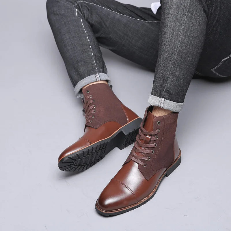 YBQJOO Men's British Ankle Boots | Wide Sizes | Waterproof PU Men's Ankle Boots Axl