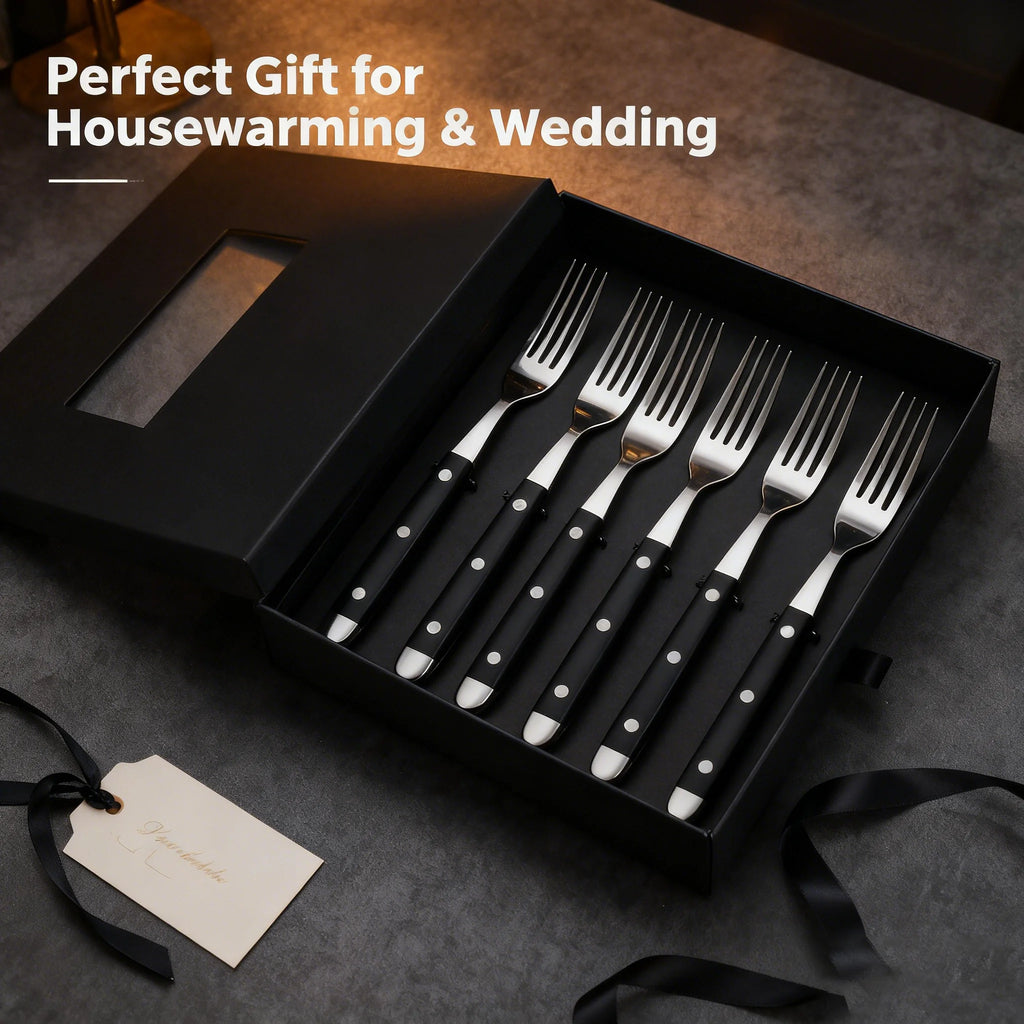 Stainless Steel Dinner Fork Set – Black Rivet Handles | Axl Flatware Fork Set Axl