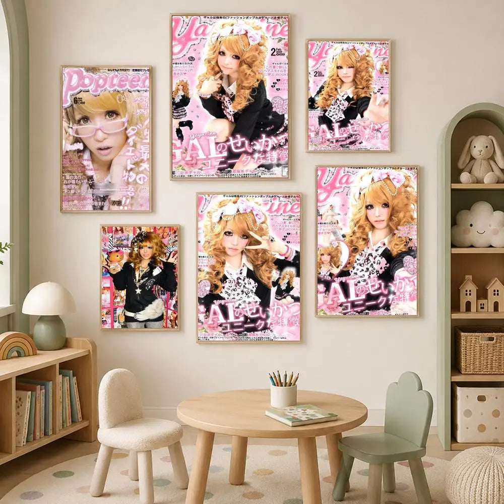 Y2K Gyaru Girl Self-Stick HD PVC Wall Art Poster | Waterproof Wall Art Poster Axl