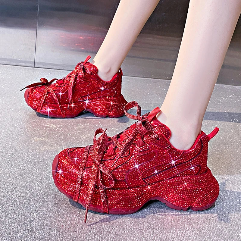Women's Luxury Bling Platform Sneakers – Lace-Up Sport Shoes Platform Sneakers Axl