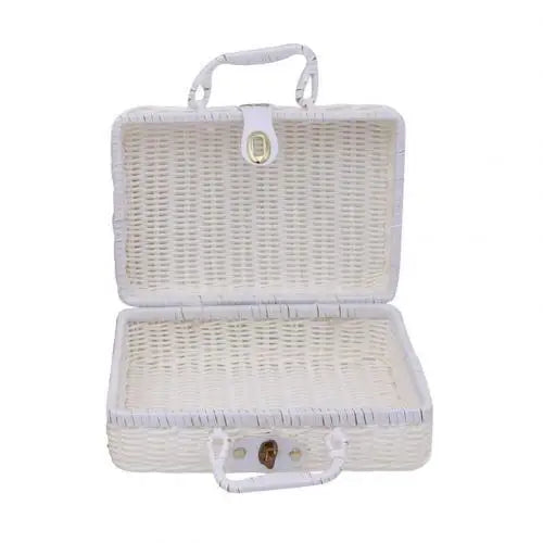 Retro Rattan Woven Storage Basket – Portable Handheld Organizer Woven Storage Basket Axl WHITE