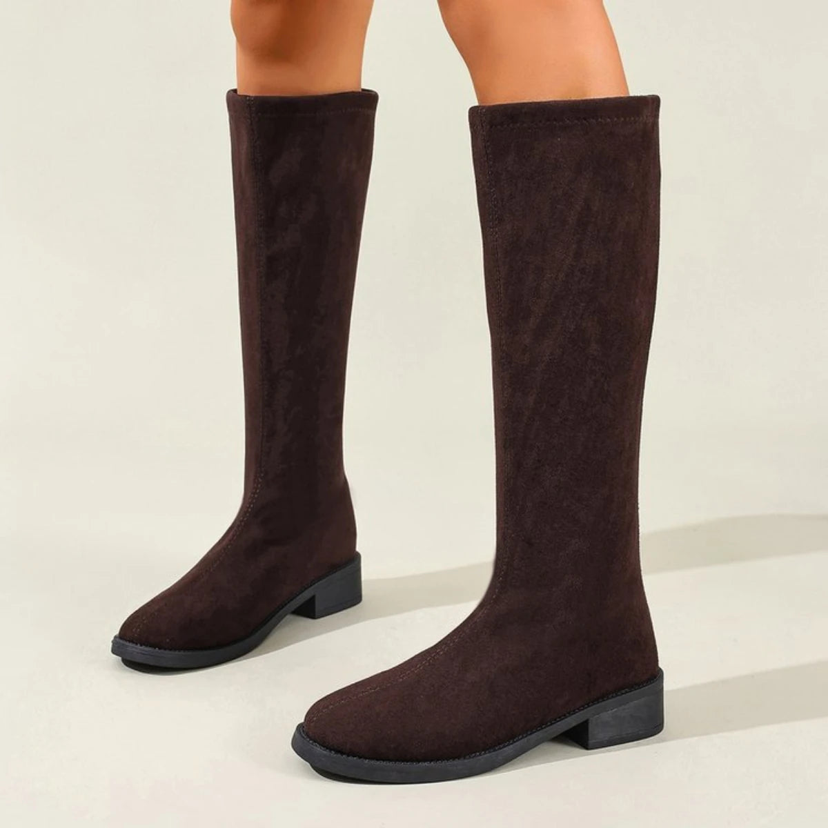 Women's Suede Knee-High Knight Boots – Low Heel Zip Winter Knee-High Boots Axl