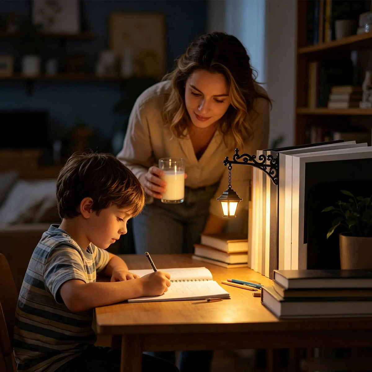 LED Vintage Lantern Bookshelf Lamp | Warm Glow Bookend Light Decorative Bookshelf Lamp Axl