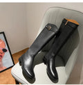 YBQJOO Women's Vintage Knee-High Boots | Belt Buckle Low Heel Knee-High Boots Axl black 36