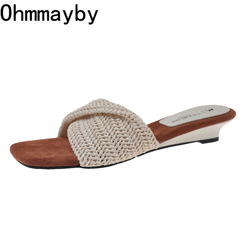 Women's Woven Wedge Slide Sandals – Open Toe Summer Mules Wedge Slide Sandals Axl