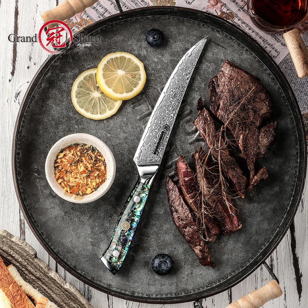 GrandSharp AUS-10 Damascus Steel Steak Knife | Japanese Steel Damascus Steak Knife Axl Default Title