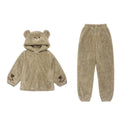 Bear Ear Hooded Pajama Set – Cozy Coral Fleece Women's Sleepwear Hooded Pajama Set Axl Brown L