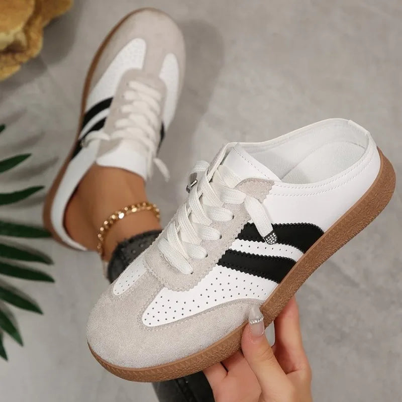 Women's Mule Sneakers – Lace-Up Breathable Flat Half Shoes Mule Sneakers Axl