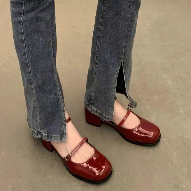 Women's Mary Jane Buckle Pumps – Square Heel Office Shoes Women's Heeled Pumps Axl