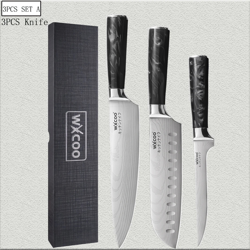 WXCOO Chef's Knife Set – Stainless Steel Kitchen Knives & Gift Box Kitchen Knife Set Axl 3PCS A