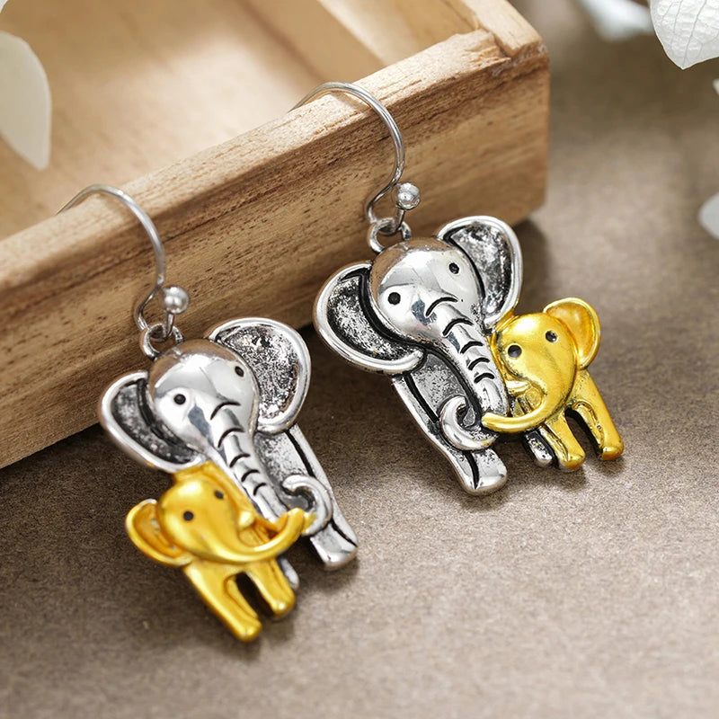 Huitan Two-Tone Elephant Drop Earrings | Fashion Jewelry Gift Drop Earrings Axl