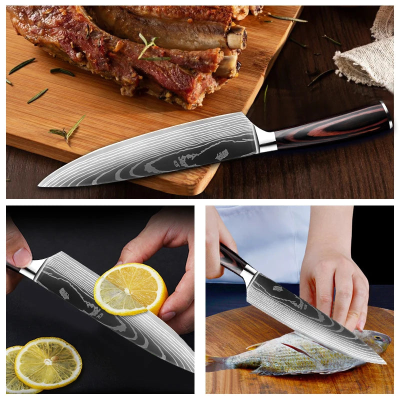 InLeung Damascus Chef Knife – Sharp Wood Handle Kitchen Knife Damascus Chef Knife Axl