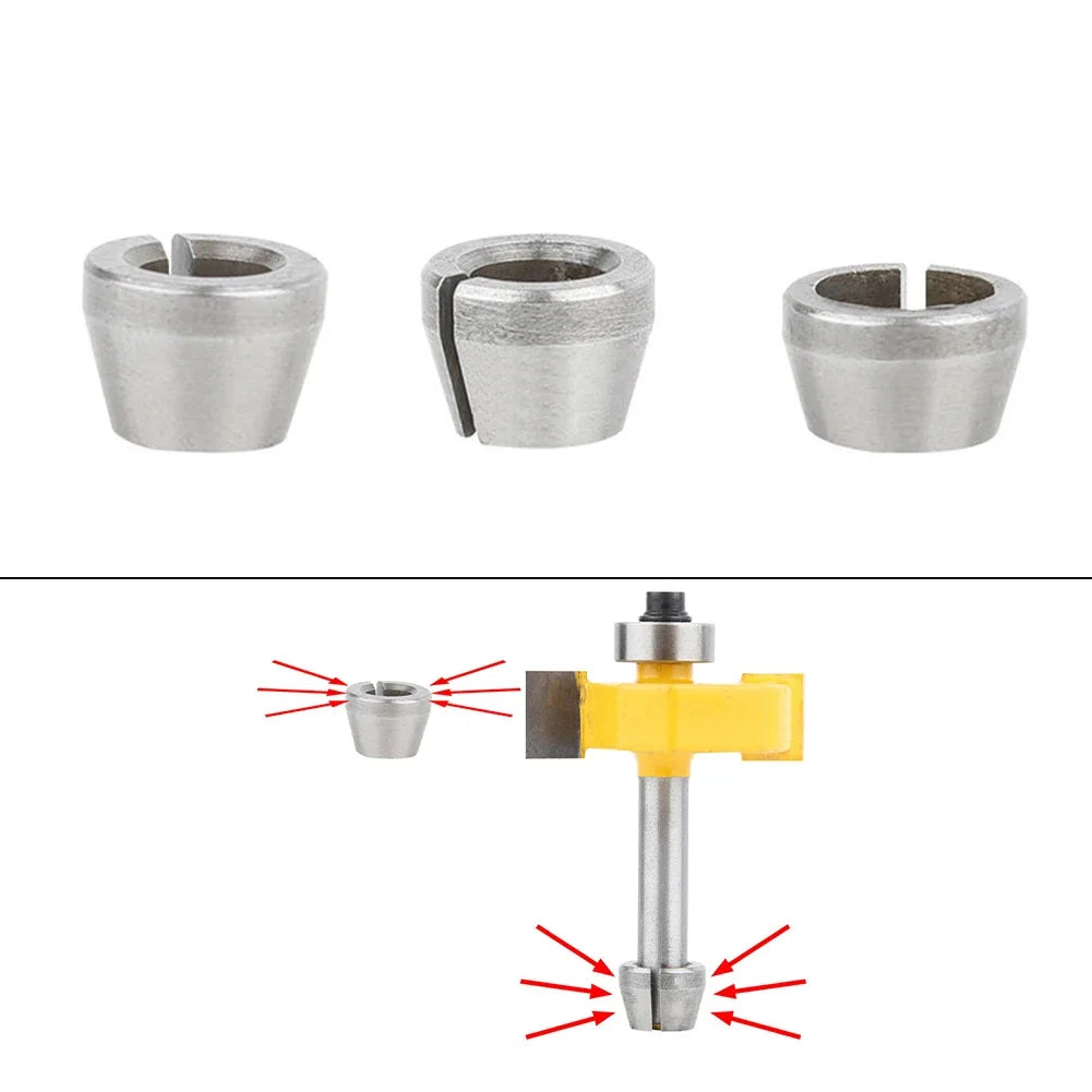 3-Piece Collet Chuck Adapter Set – 6mm, 6.35mm & 8mm Router Router Collet Adapter Axl