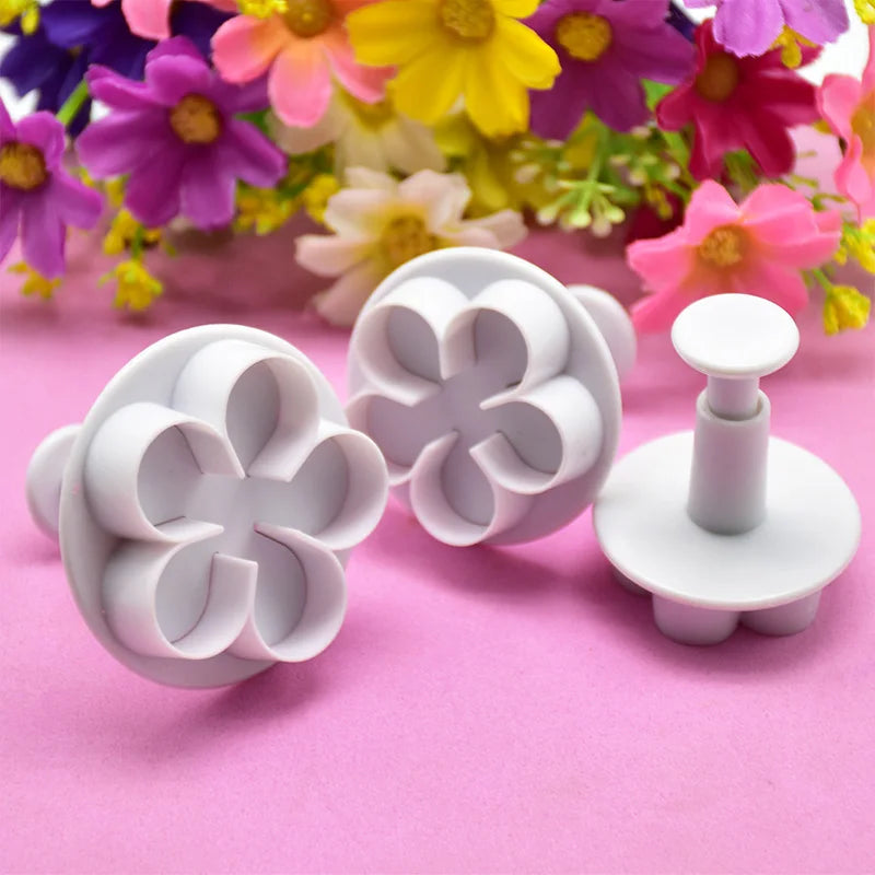 3-Pack Flower Plunger Cookie Cutters – Fondant Blossom Moulds Fondant Cookie Cutter Axl