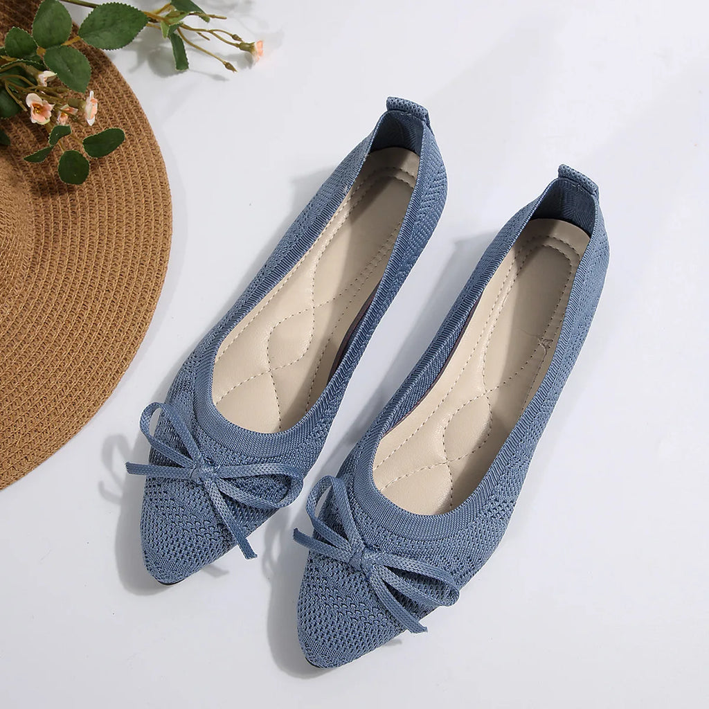 Women's Pointed Toe Knit Bow Flats – Sizes US 5–14 | YBQJOO Women's Flat Shoes Axl