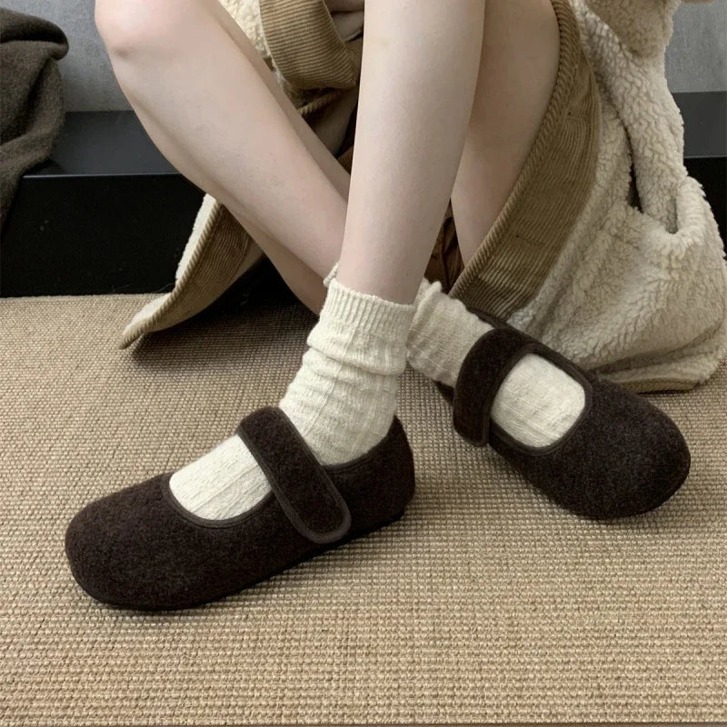 Women's Plush-Lined Cotton Flat Shoes – Warm Mary Janes Women's Flat Shoes Axl