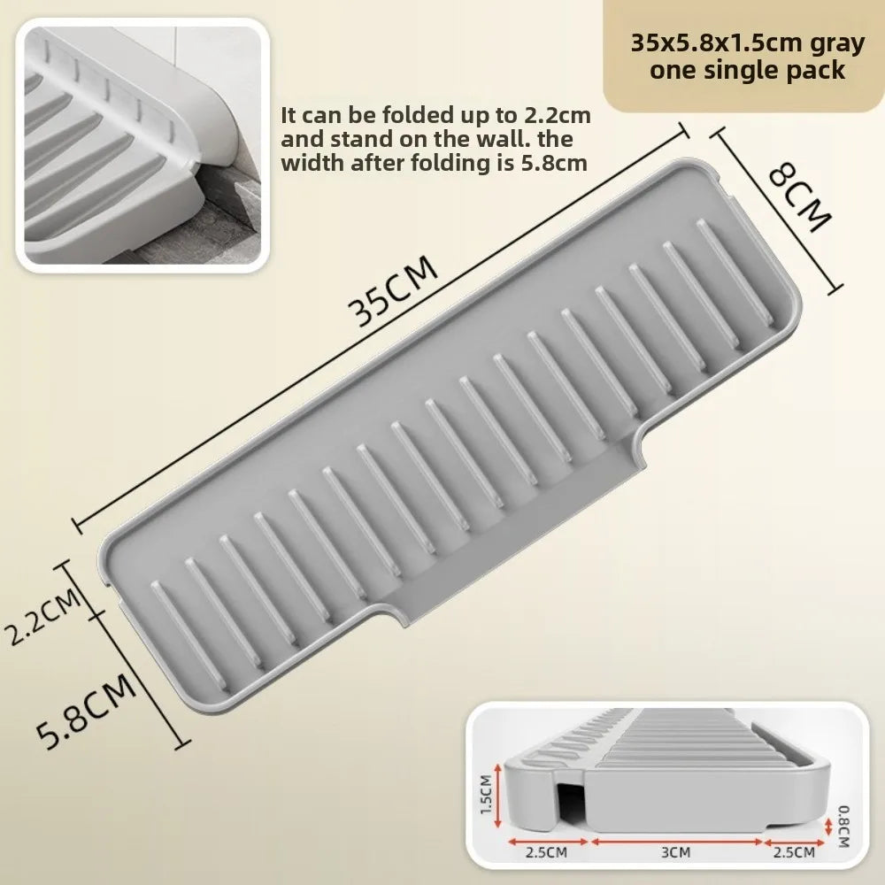 Silicone Sink Drain Pad – Anti-Slip Splash-Proof Counter Mat Sink Drain Mat Axl 35cm-Grey
