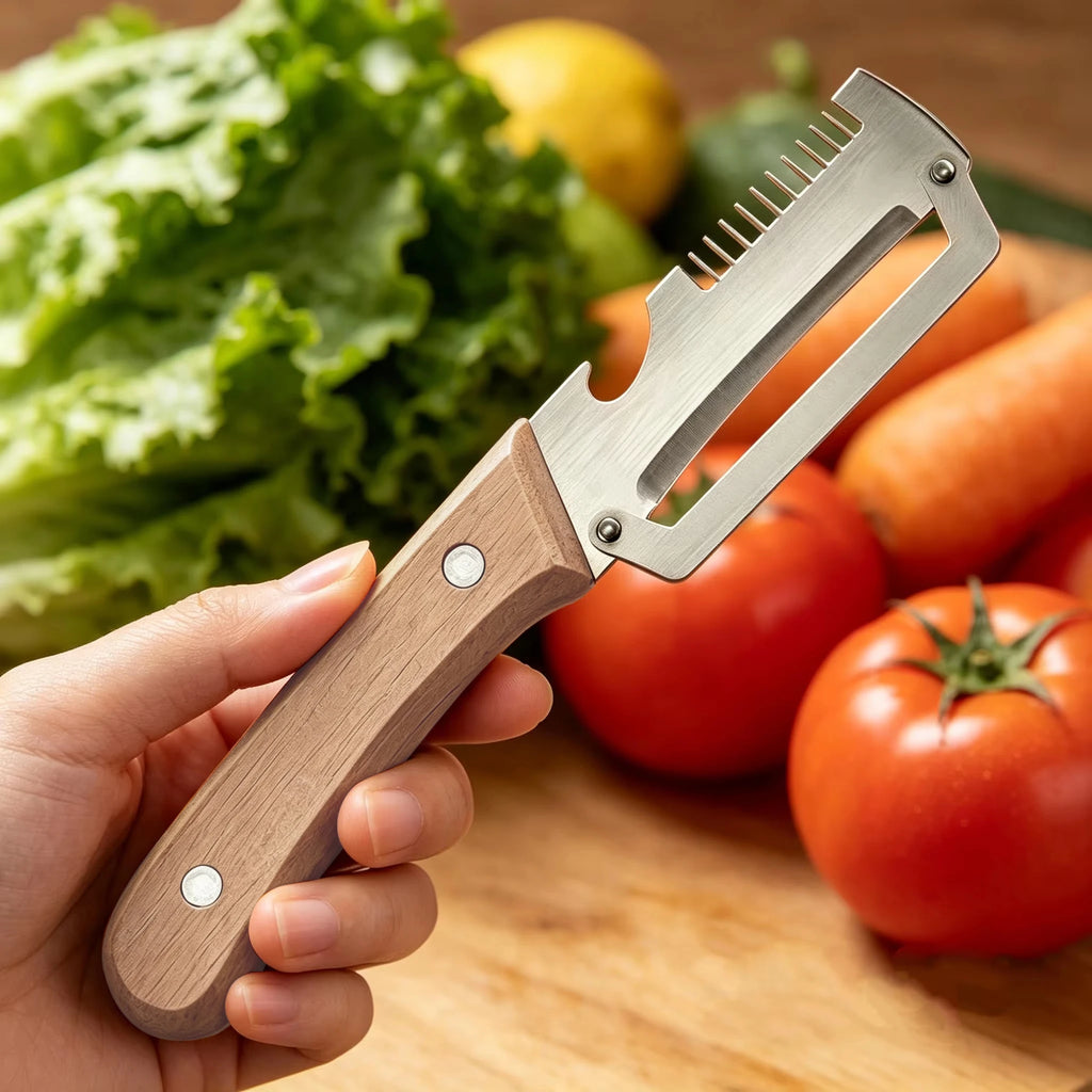 2-in-1 Paring Knife & Peeler with Ergonomic Wood Handle Kitchen Peeler Knife Axl 1pcs