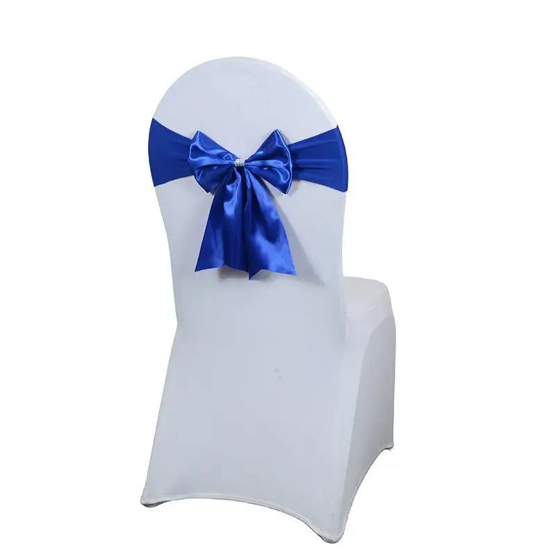 Satin Chair Bow Sash with Rhinestone – Wedding & Party Décor Chair Bow Sash Axl C