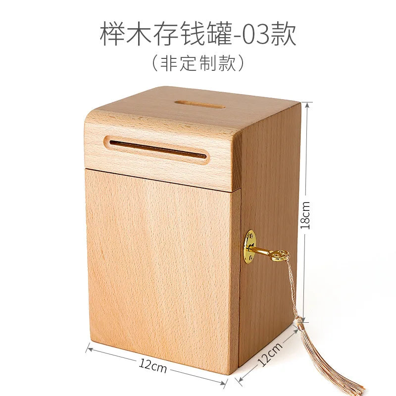 Walnut Wood Piggy Bank with Lock – Kids Savings Box & Decor Wooden Piggy Bank Axl Beech-A