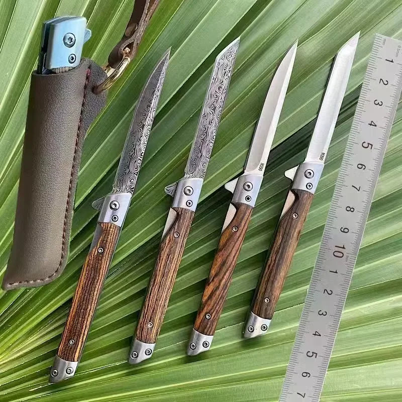 Damascus Pattern Folding Pocket Knife – Wood Handle, Sharp Blade Folding Pocket Knife Axl