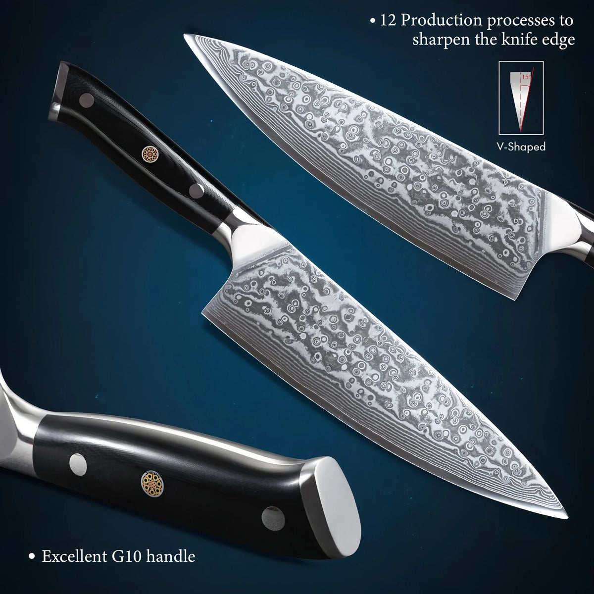 67-Layer Damascus Steel Chef Knife – Sharp Professional Kitchen Damascus Chef Knife Axl