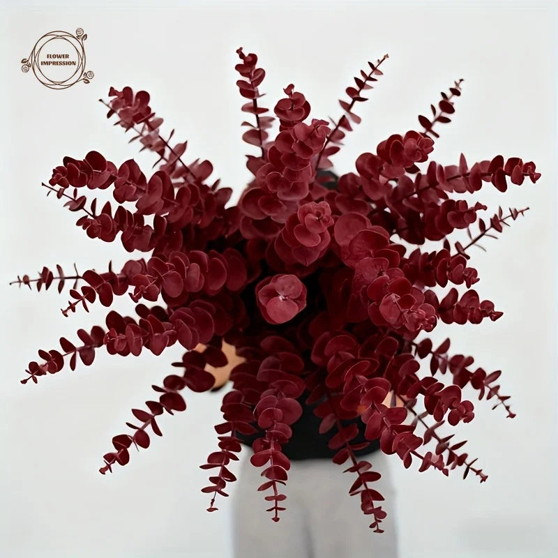 25 Pcs Wine Red Artificial Eucalyptus Branches – Faux Foliage Artificial Plant Stems Axl