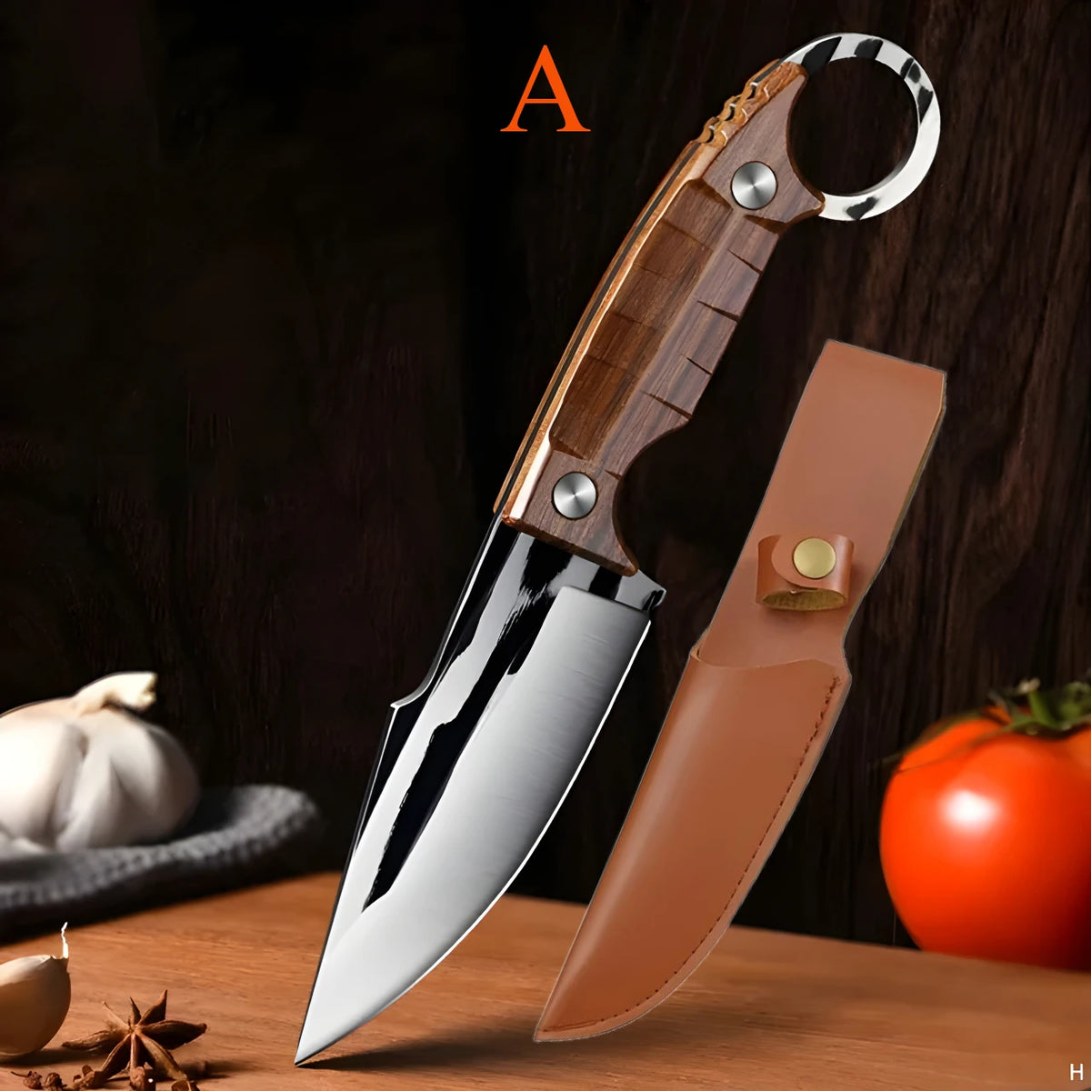 Stainless Steel Kitchen Knife Set – Cleaver, Boning & Fruit Kitchen Knife Set Axl Knife-A with leather