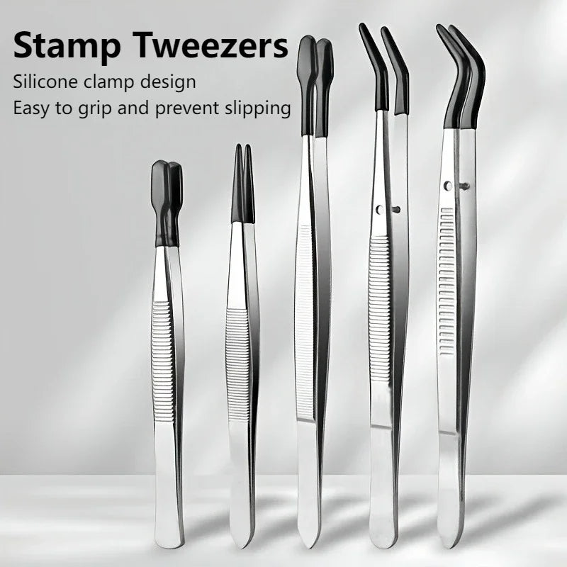 PVC Coated Stainless Steel Precision Tweezers – Non-Scratch Tip Precision Tweezers Axl Black 5 pcs set