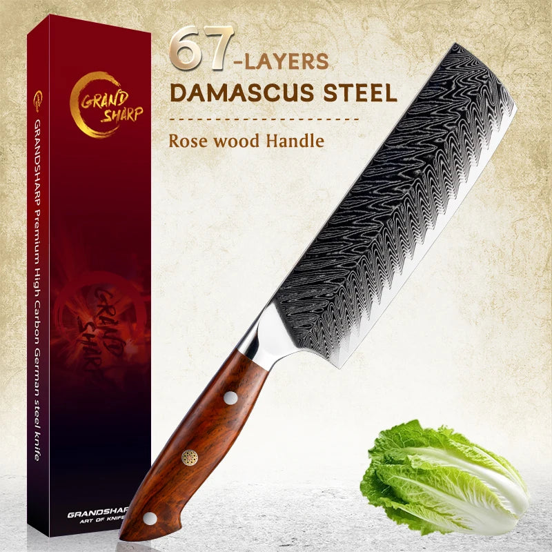 Grandsharp Nakiri Knife – 67-Layer Damascus Steel Rosewood Damascus Kitchen Knife Axl Default Title